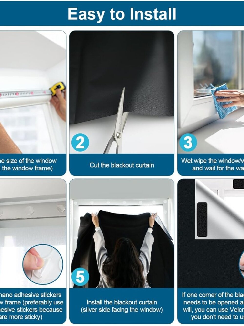 100% Blackout Curtains for Bedroom, Portable DIY Window Blinds, No Drill Window - Picture 6 of 6